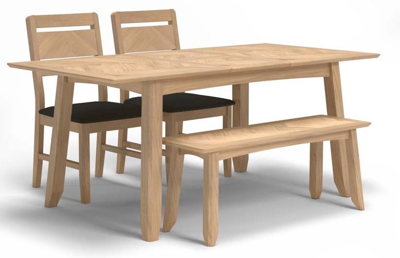 Celina Parquet Style Light Oak Extending Dining Set 140cm To 180cm Rectangular Top Seats 4 To 6 Diners 2 Chairs And Bench