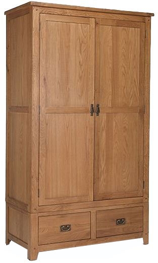 Cherington Rustic Oak Double Wardrobe 2 Doors With 2 Bottom Storage Drawers