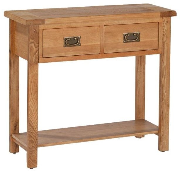 Cherington Rustic Oak Console Table 2 Drawers With Bottom Shelf