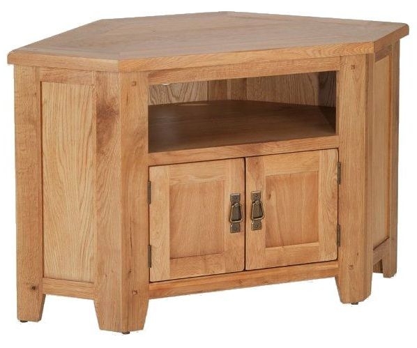 Cherington Rustic Oak Corner Tv Unit 105cm W With Storage For Television Upto 32in Plasma