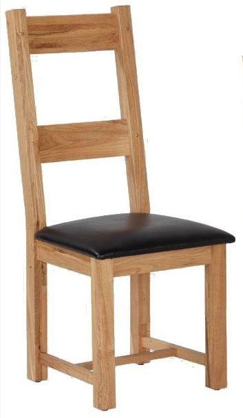 Cherington Rustic Oak Dining Chair Ladder Back With Faux Leather Padded Seat Sold In Pairs