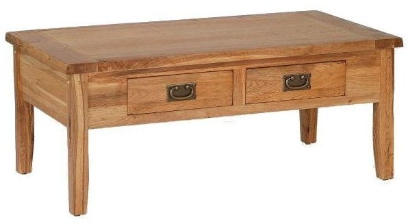Cherington Rustic Oak Small Coffee Table With 2 Drawers Storage