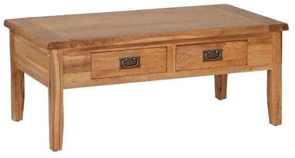 Cherington Rustic Oak Coffee Table With 2 Drawers Storage