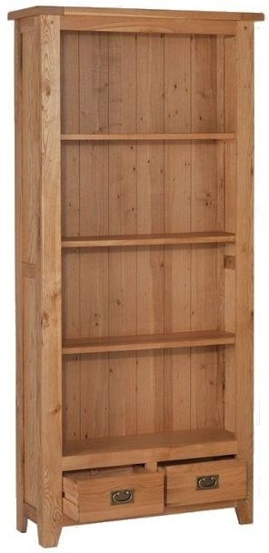 Cherington Rustic Oak Large Bookcase Tall Bookshelf 190cm H With 2 Storage Drawers