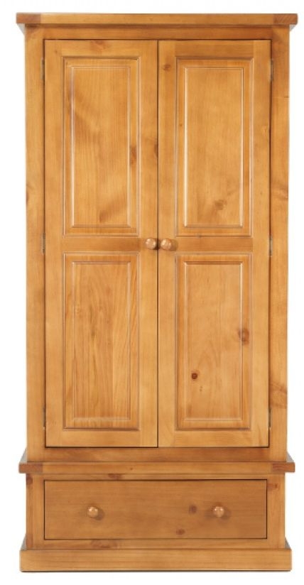 Churchill Waxed Pine Double Wardrobe 2 Doors With 1 Bottom Storage Drawer