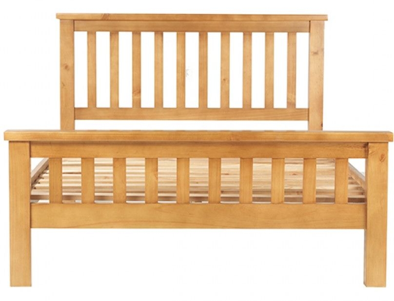 Churchill Waxed Pine Bed Frame Low Foot End With Slatted Headboard