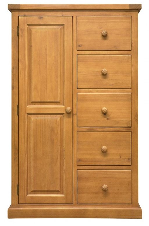 Churchill Waxed Pine Combi Wardrobe 1 Door With 5 Storage Drawers