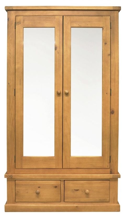 Churchill Waxed Pine Combi Wardrobe 2 Doors Mirror Front With 2 Bottom Storage Drawers