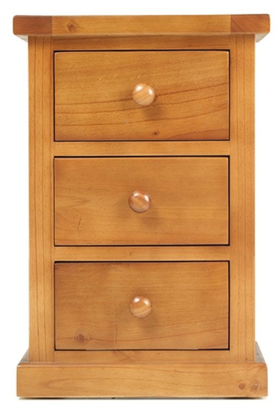 Churchill Waxed Pine Narrow Bedside Cabinet 39cm W With 3 Drawers