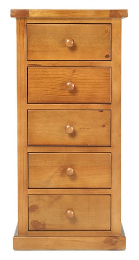 Churchill Waxed Pine Narrow Chest 5 Drawers Wellington Style Tallboy