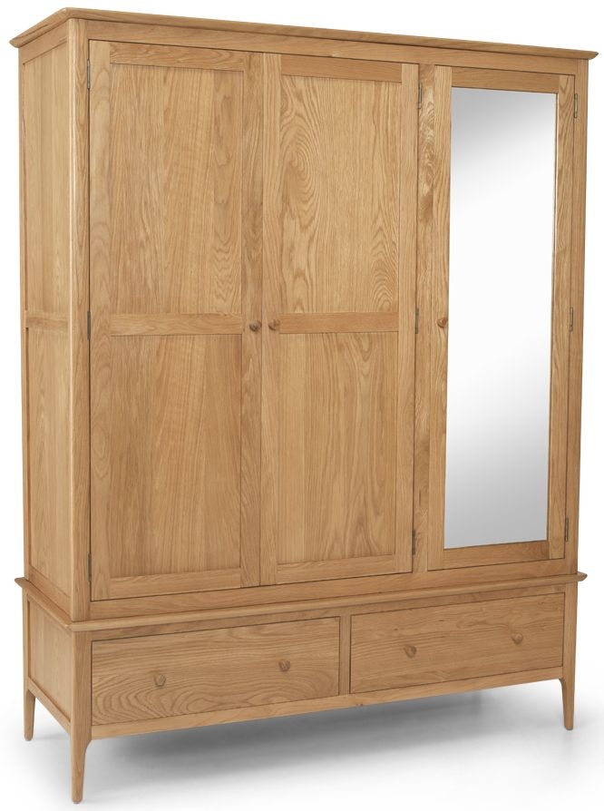 Cornett Shaker Style Oak Combi Wardrobe 3 Doors Mirror Front With 2 Bottom Storage Drawers