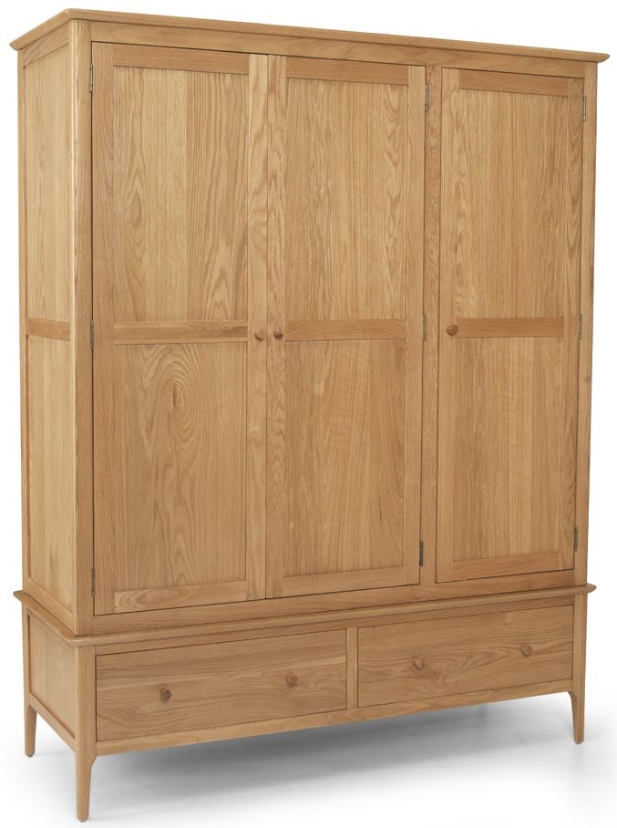 Cornett Shaker Style Oak Triple Wardrobe 3 Doors With 2 Bottom Storage Drawers