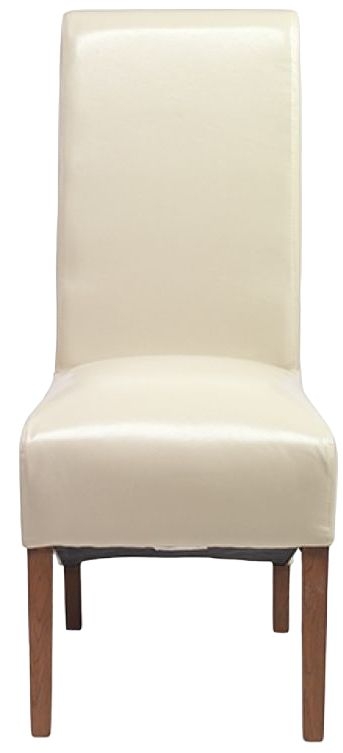 Cube Honey Lacquered Sheesham Beige Dining Chair Scroll Back With Bicast Leather Sold In Pairs