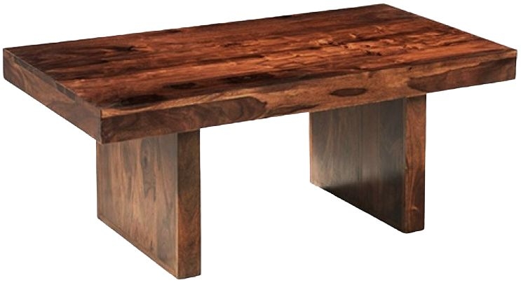 Cube Honey Lacquered Sheesham Block Coffee Table With Double Pedestal Base