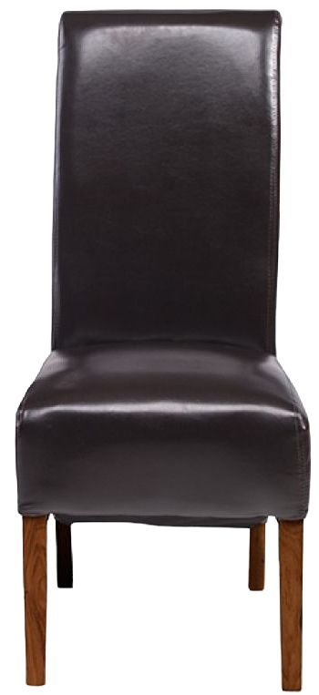 Cube Honey Lacquered Sheesham Brown Dining Chair Scroll Back With Bicast Leather Sold In Pairs