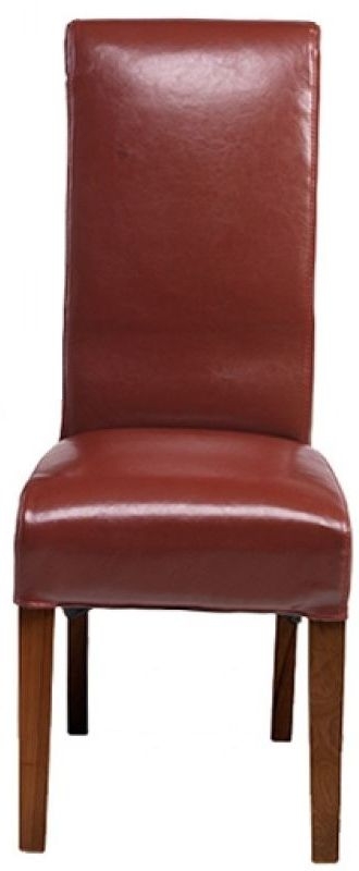 Cube Honey Lacquered Sheesham Red Dining Chair Scroll Back With Bicast Leather Sold In Pairs