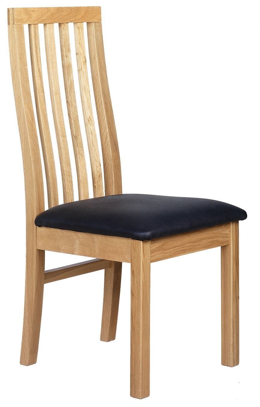 Carlota Light Oak Dining Chair Slatted Back With Faux Leather Padded Seat Sold In Pairs