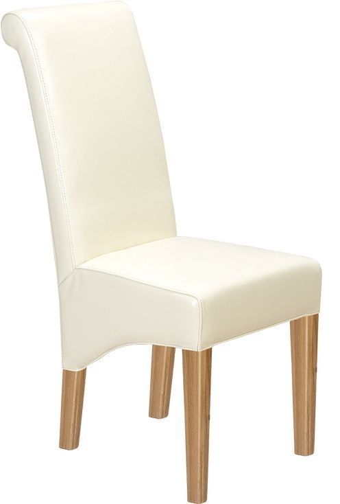Cube Light Oak Beige Dining Chair Scroll Back With Bonded Leather Sold In Pairs