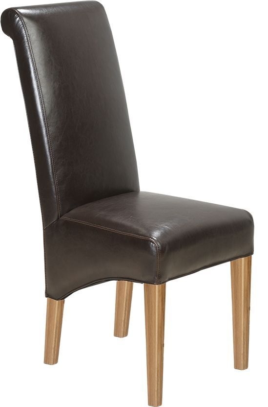 Cube Light Oak Brown Dining Chair Scroll Back With Bonded Leather Sold In Pairs
