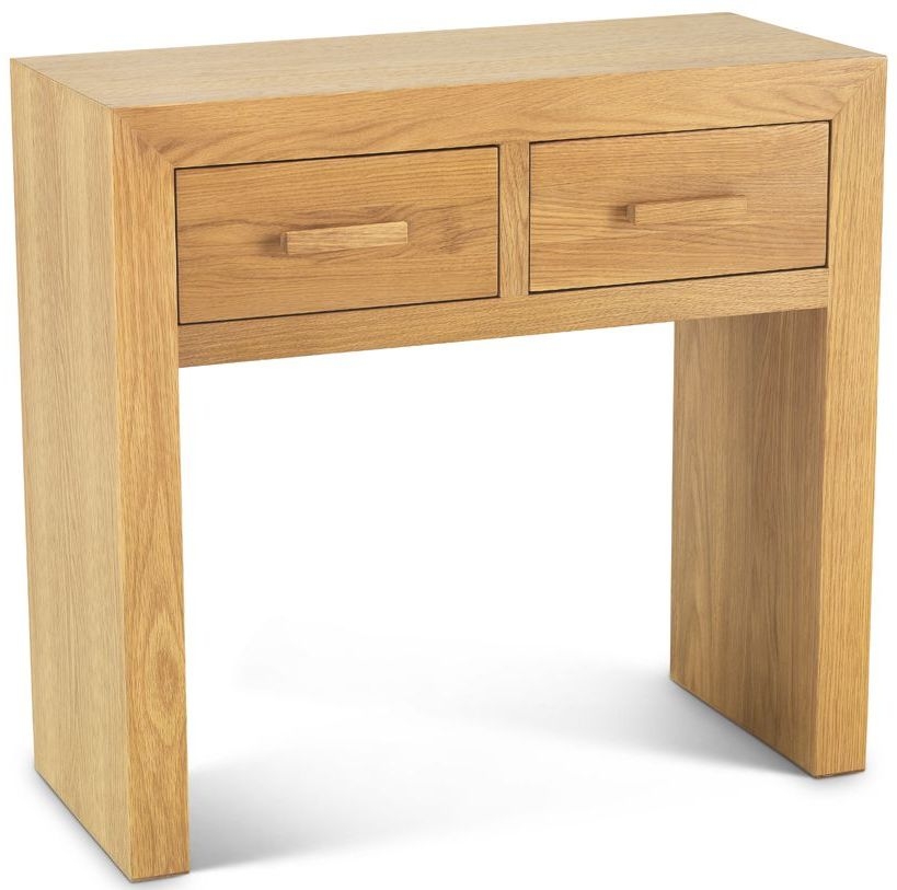 Cube Light Oak Narrow Hallway Console Table With 2 Drawers