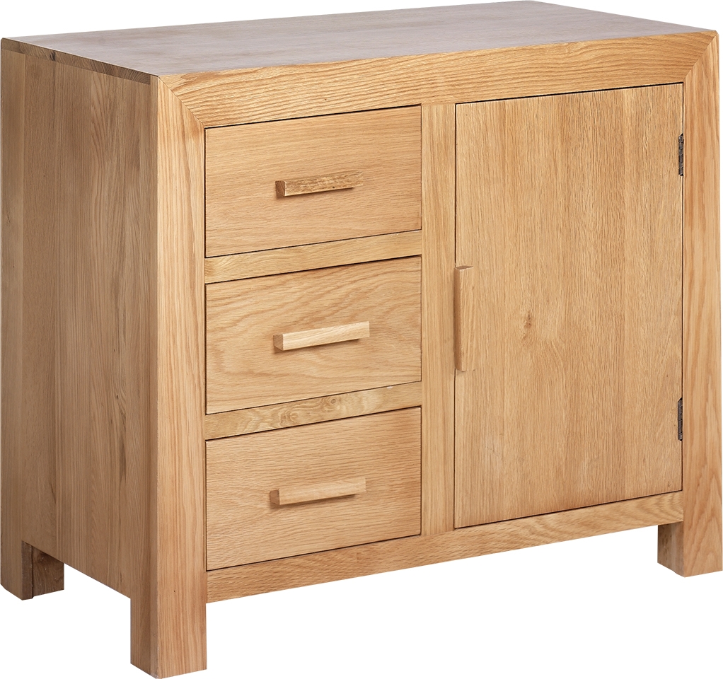 Cube Light Oak Compact Sideboard 88cm W With 1 Door And 3 Drawers