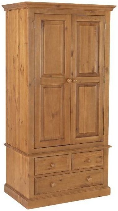 Henbury Lacquered Pine Double Wardrobe 2 Doors With 3 Drawers