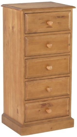 Henbury Lacquered Pine Narrow Chest 5 Drawers Tallboy