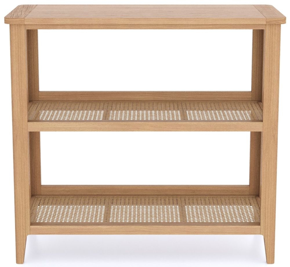 Henley Oak And Rattan Low Bookcase Open Bookshelf 80cm H