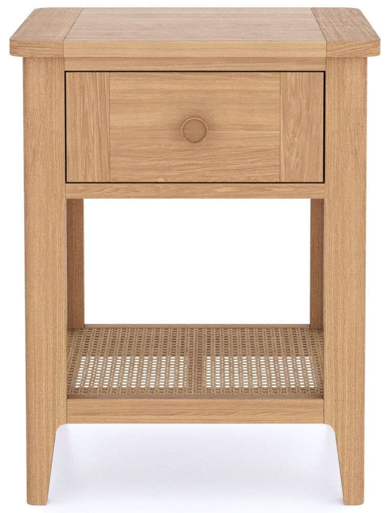 Henley Oak And Rattan Side Table With 1 Drawer