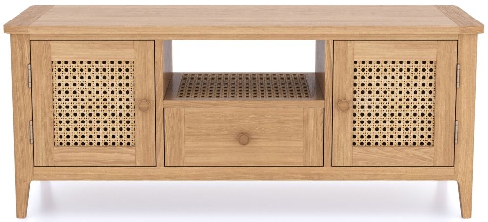 Henley Oak And Rattan Tv Unit 120cm W With Storage For Television Upto 55in Plasma