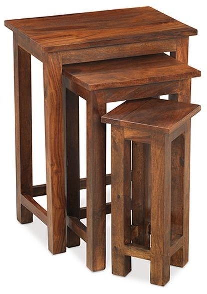 Indian Sheesham Solid Wood Chunky Nest Of Tables Set Of 3