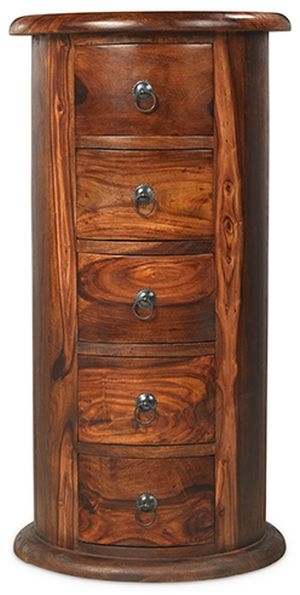 Indian Sheesham Solid Wood Large Round Drum Chest 5 Drawers