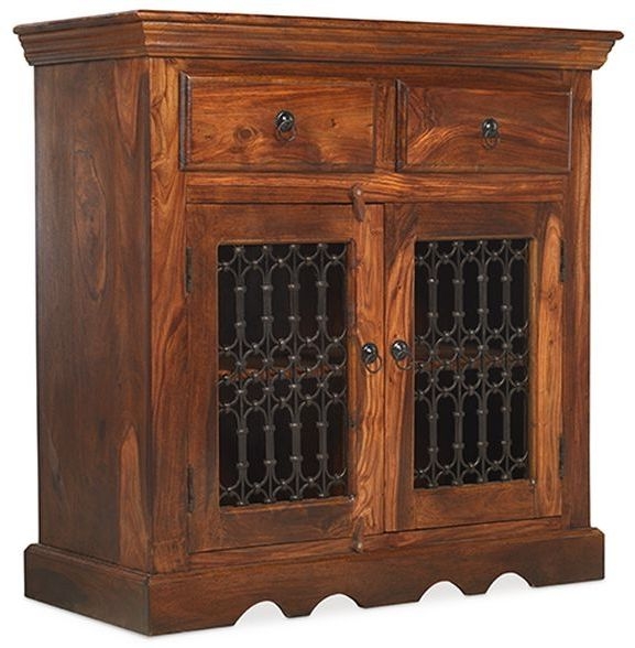 Indian Sheesham Solid Wood Compact Sideboard 88cm With 2 Doors And 2 Drawers