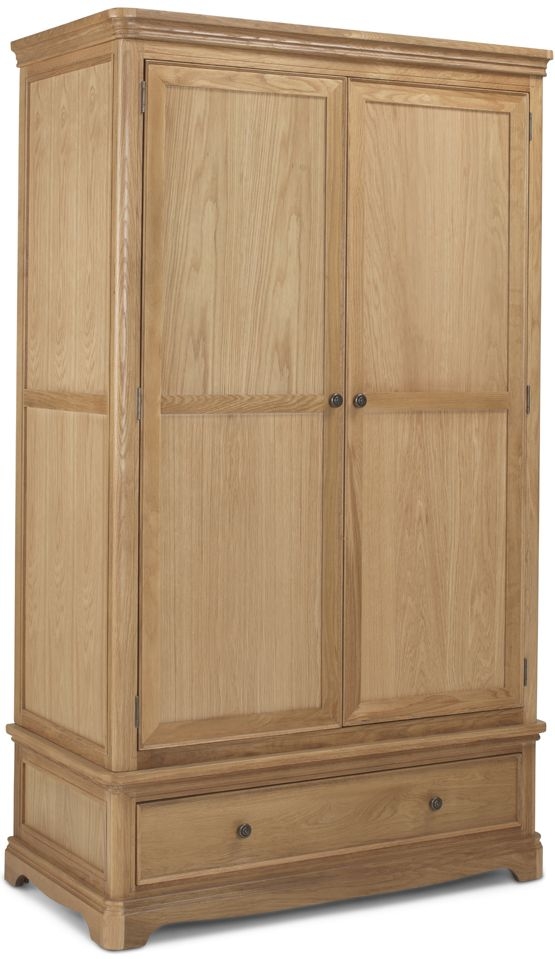 Louis Philippe French Oak Double Wardrobe 2 Doors With 1 Bottom Drawer