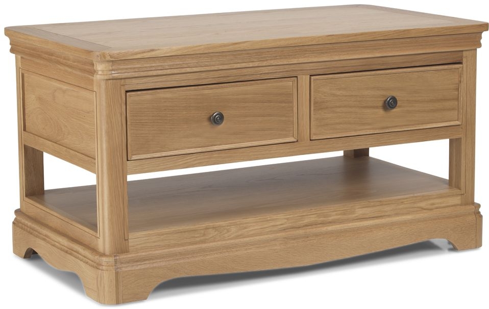 Louis Philippe French Oak Storage Coffee Table With 4 Drawers