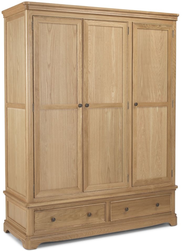 Louis Philippe French Oak Triple Wardrobe 3 Doors With 2 Bottom Drawers