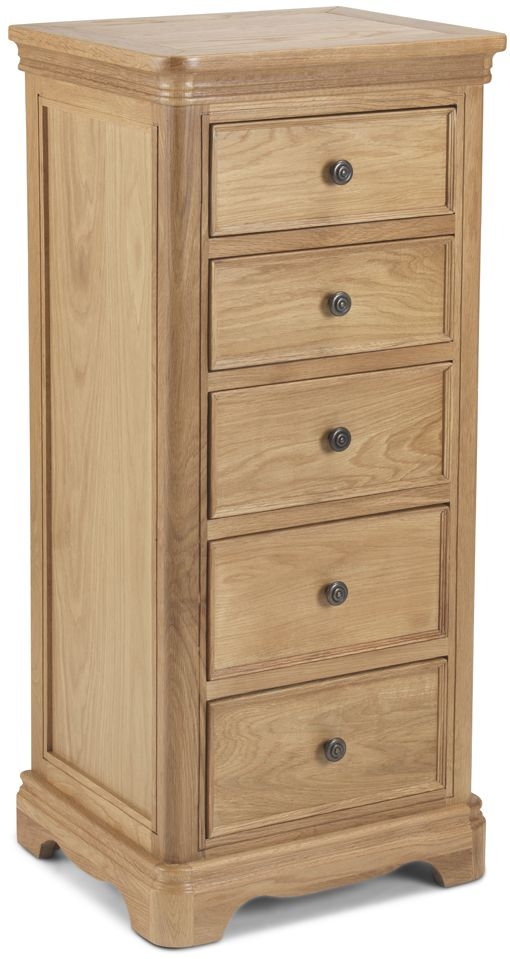 Louis Philippe French Oak Narrow Chest 5 Drawers Tallboy