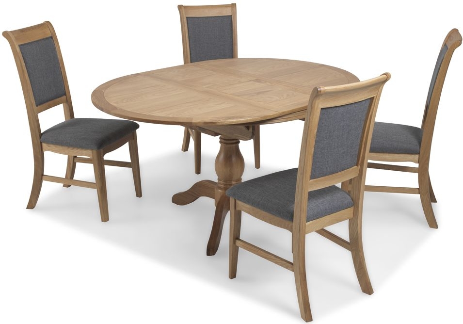 Louis Philippe French Oak Dining Set 110cm150cm Seats 4 To 6 Diners Extending Round Top With Pedestal Base Upholstered Dining Chairs