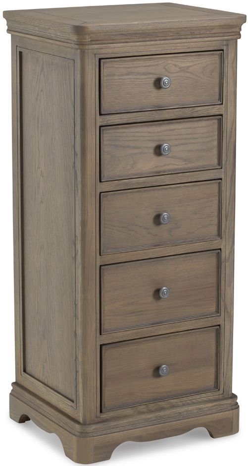 Louis Philippe French Grey Washed Oak Narrow Chest 5 Drawers Tallboy
