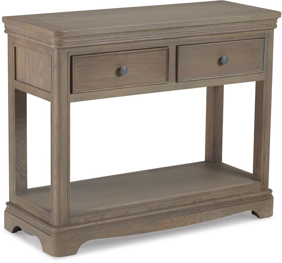 Louis Philippe French Grey Washed Oak Hallway Console Table With 2 Drawers