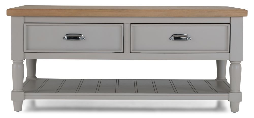 Shallotte Grey And Parquet Oak Top Coffee Table With 2 Drawers Storage