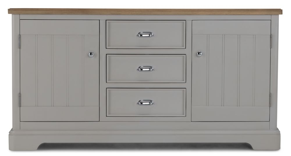 Shallotte Grey And Parquet Oak Top Medium Sideboard 150cm With 2 Doors And 3 Drawers