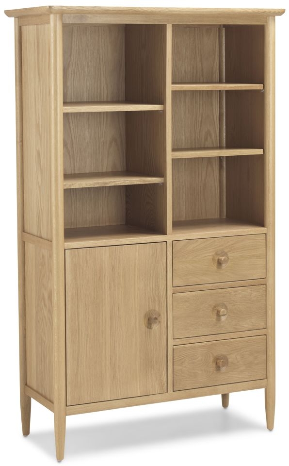 Skean Scandinavian Style Oak Display Shelves With Bottom Storage Cabinet