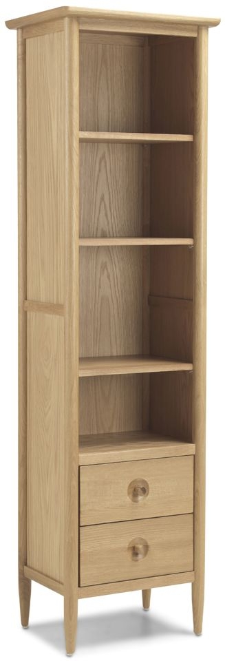 Skean Scandinavian Style Oak Narrow Bookcase 177cm H With 2 Bottom Drawers