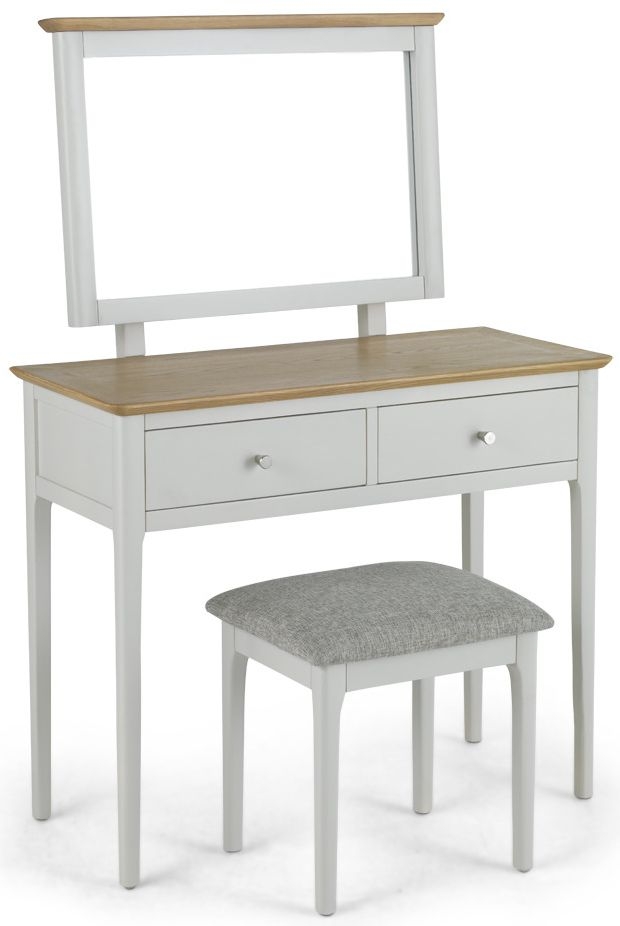 Stanford Grey And Oak Dressing Table Set With Stool Mirror