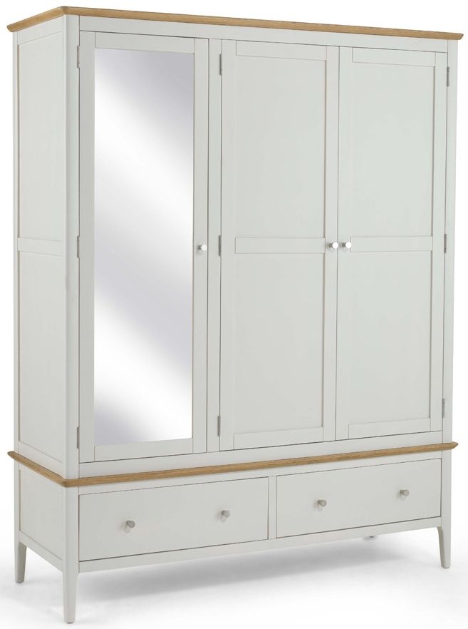 Stanford Grey And Oak Combi Wardrobe 3 Doors Mirror Front With 2 Bottom Storage Drawers