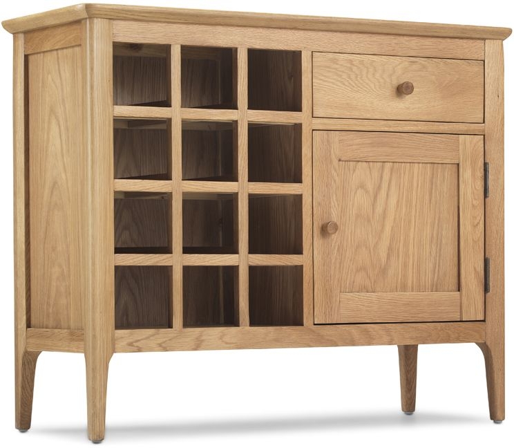 Wadsworth Waxed Oak Small Sideboard With Wine Rack 90cm With 1 Door And 1 Drawer