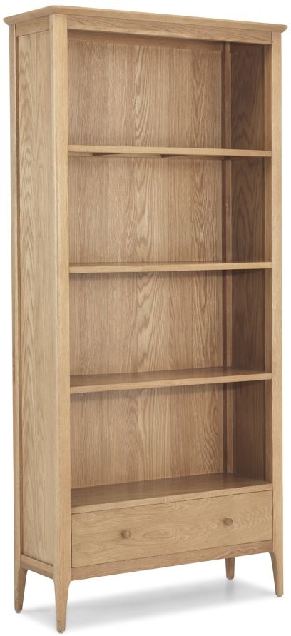 Wadsworth Waxed Oak Large Bookcase 185cm Tall Bookshelf With 1 Bottom Storage Drawer