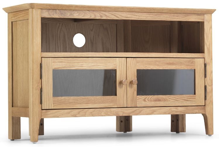 Wadsworth Waxed Oak Corner Tv Unit 95cm W With Storage For Television Upto 32in Plasma