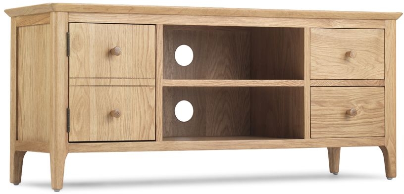 Wadsworth Waxed Oak Wide Tv Unit 120cm W With Storage For Television Upto 43in Plasma